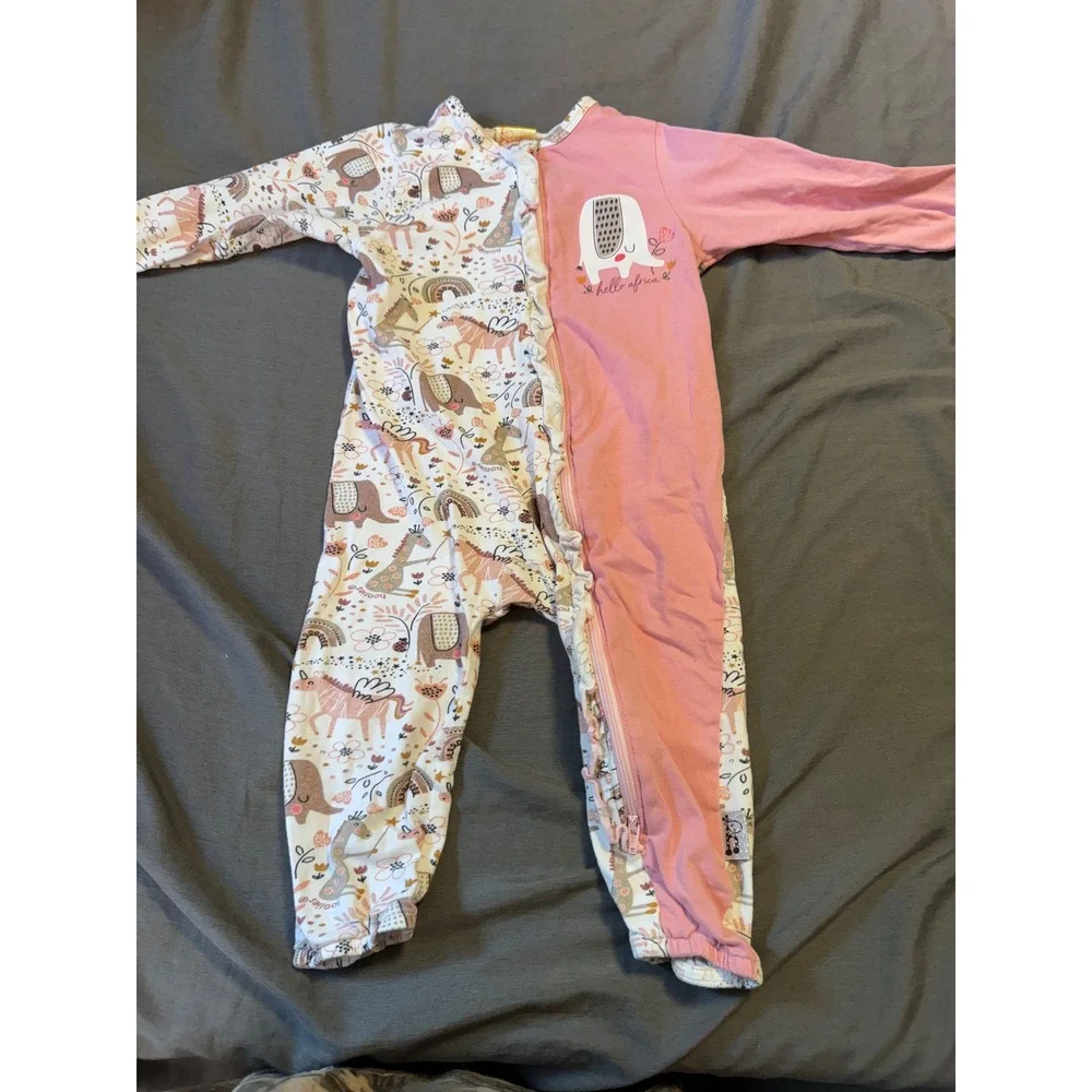 Hoolies Kids Pink White Elephant Giraffe Cotton Zipper Sleeper 6-12 Months